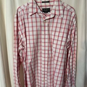 Eddie Bauer Men's Pink and White Checkered Shirt